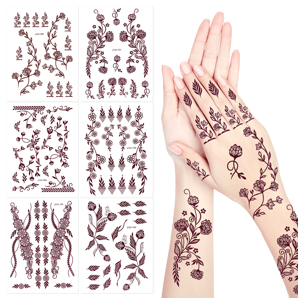 MAYCREATE 6 Sheet Henna Tattoo Stickers Assorted Floral Henna Patterns Tattoo Stickers Waterproof Henna Tattoo Stickers for Arm, Hands, Feet Temporary Henna Tattoos Stickers MAYCREATE 6 Sheet Henna Tattoo Stickers Assorted Floral Henna Patterns Tattoo Stickers Waterproof Henna Tattoo Stickers for Arm, Hands, Feet Temporary Henna Tattoos Stickers